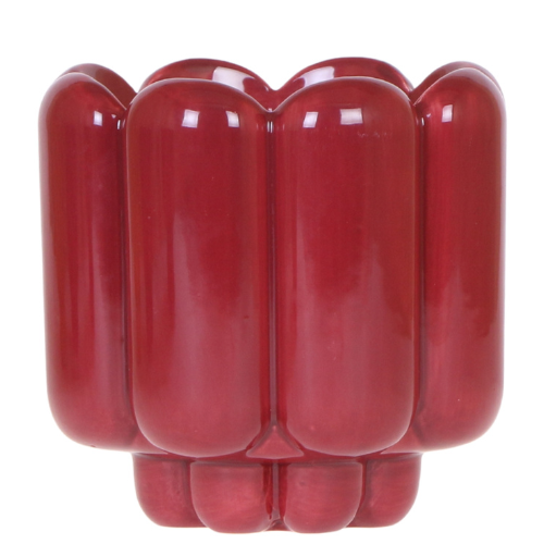 Übertopf Retro Shine rot Ø12cm – Blumentopf mit Blasenrelief – hochglänzender Retro – Übertopf im 70er – Design