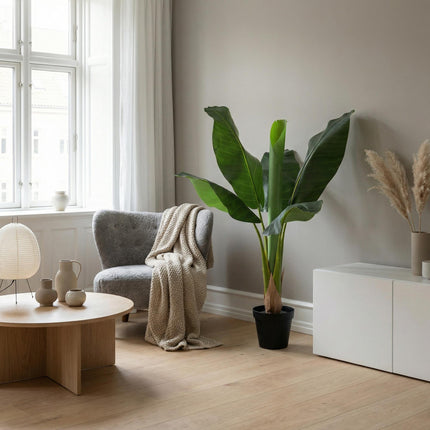 Kunstpflanze Bananenpflanze Musa 80cm – künstliche Banana Plant – realistische große Blätter & tropische Optik – pflegeleichte Grün