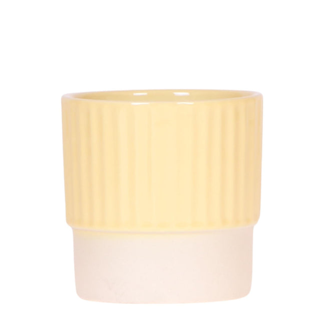 Butter Dekotopf Yellow – Floral Blush Kollektion – Pastellgelber Blumentopf mit glänzendem Oberteil & matter Basis – Kleine Pflanzgefäß mit feiner Rillenstruktur – Für Innenräume & dekorative Akzente