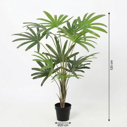 Kunstpflanze Rhapis Excelsa 120cm – künstliche Steckenpalme im Topf