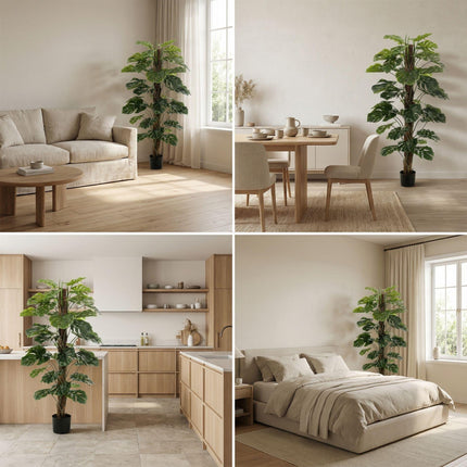 Monstera Kunstpflanze auf Ständer – ca.150cm – Künstliche Monstera mit dekorativem Standfuß – Pflegefreie Designpflanze für Wohnzimmer Büro & Empfang