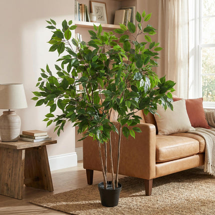 Kunstpflanze Ficus Benjamina 128cm – künstlicher Birkenfeigenbaum im Topf