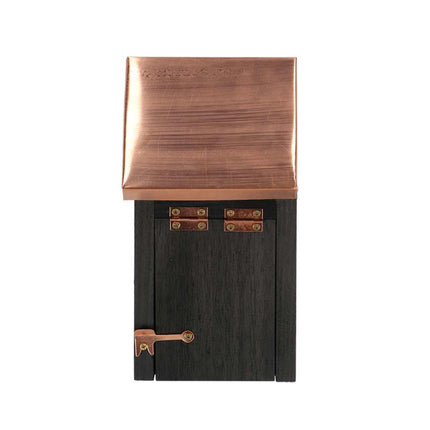 Vogelhaus Winterzaunkönig Nistkasten Schwarz mit Kupferakzenten – Wetterfester Nistplatz aus Fichtenholz – Für kleine Vögel – Moderner Gartenaccessoire