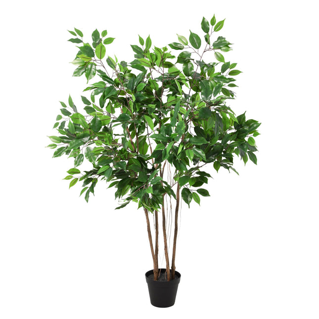 Kunstpflanze Ficus Benjamina 128cm – künstlicher Birkenfeigenbaum im Topf