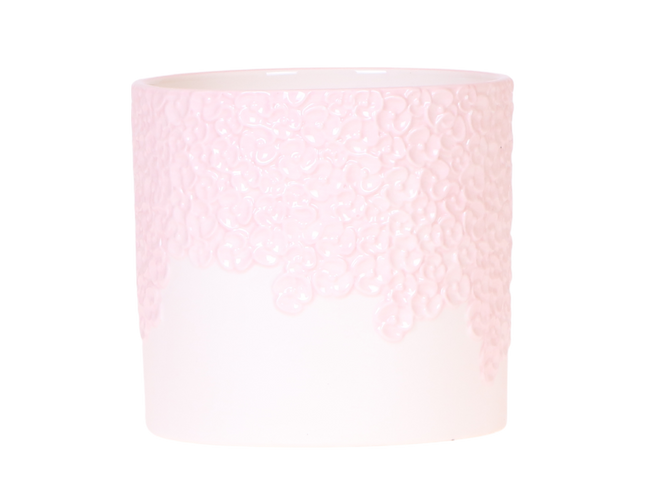 Ziertopf Bloom Pink – Blumentopf Ø12cm – Romantischer Übertopf mit Blütenstruktur – Design Pflanztopf für Zimmerpflanzen Sukkulenten & Deko