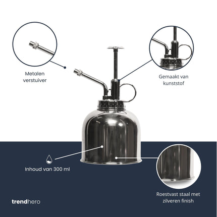 Pflanzensprüher Silber 300 ml – Edelstahl-Zimmersprüher für Pflanzen, Kräuter & Terrarien