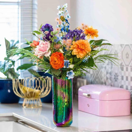 Kunstblumenstrauß Colorful Bloom Deluxe 70cm – Real Touch Blumenstrauß mit 18 Stielen – Pflegefreie Premium Dekoblumen