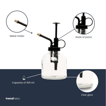 Pflanzensprühflasche – Glas – 300 ml – Feiner Sprühnebel für Zimmerpflanzen, Terrarien & empfindliche Blätter – Stilvoll & Praktisch