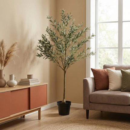Kunstpflanze Olivenbaum 170cm – realistischer künstlicher Deko – Baum im Topf für Wohnzimmer & Büro – mediterranes Ambiente ganzjährig, pflegeleicht