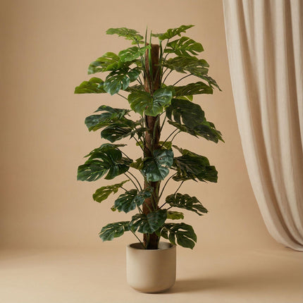 Monstera Kunstpflanze auf Ständer – ca.150cm – Künstliche Monstera mit dekorativem Standfuß – Pflegefreie Designpflanze für Wohnzimmer Büro & Empfang