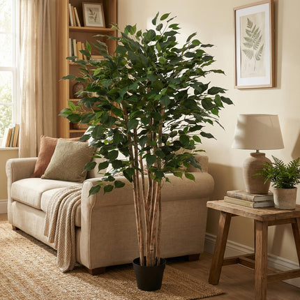 Kunstpflanze Ficus Benjamina 150cm – künstlicher Birkenfeigen – Baum im Topf – realistische Blätter & natürlicher Wuchs – pflegeleichte Grün