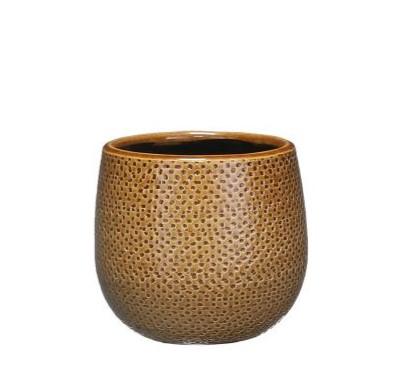 Topf Gabriel Rund Oker – Ø14cm – Moderner Blumentopf für Zimmerpflanzen, Kräuter & Deko – Warmes Ockergelb – Vielseitig einsetzbar für Innen & Außen