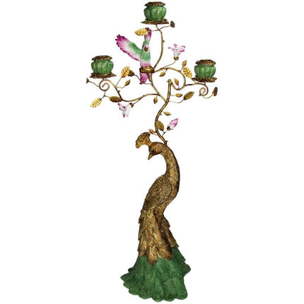 Kerzenständer Pfau – Dekorativer Kerzenhalter aus Polyresin – 65cm Höhe – Bunter Kerzenhalter im Tier – Design für Wohnzimmer, Esszimmer & Flur