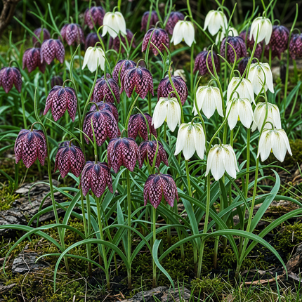 Blumenzwiebeln Fritillaria Meleagris Schachbrettblume Mix – 30 Blumenzwiebeln – Lila & Weiße Kiebitzeier-Blumen – Frühblühende Zwiebeln für Beet, Balkon & Terrasse – Pflegeleicht