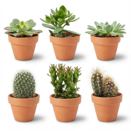 Mini Kakteen & Sukkulenten Mix – 6 Pflanzen – Ø8,1cm Terrakottatöpfe – Höhe 5-10cm – Pflegeleichte Zimmerpflanzen – Ideal als Deko & Geschenk