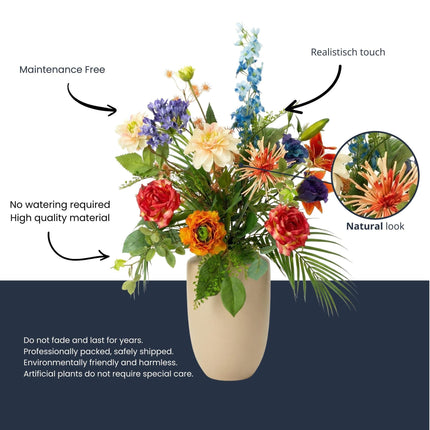 Kunstblumenstrauß Colorful Bloom Deluxe 70cm – Real Touch Blumenstrauß mit 18 Stielen – Pflegefreie Premium Dekoblumen