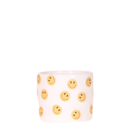 Smiley Übertopf Ø6cm – fröhlicher Mini Blumentopf mit gelben Smileys – Pflanztopf für Sukkulenten, Kakteen & Stecklinge