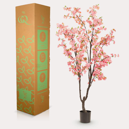 Kunstpflanze Kirschblüte – Prunus – Rosa – Höhe 210 cm – Täuschend echt – Dekopflanze für Wohnzimmer, Büro & Events – Pflegeleicht & langlebig