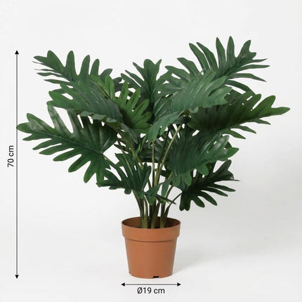 Philodendron Selloum Kunstpflanze 70cm – Große Blätter Deko Pflanze – Pflegefreie Zimmerpflanze für Wohnzimmer Büro & Regal