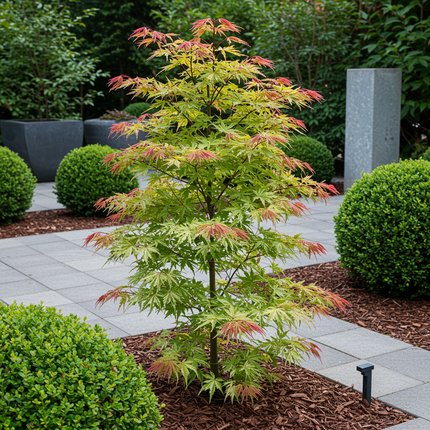 Japanischer Ahorn – Acer palmatum 'Phoenix' – 2 Pflanzen – 70 cm hoch – Ø19cm – leuchtend rot-orange – Balkon- & Gartenpflanze