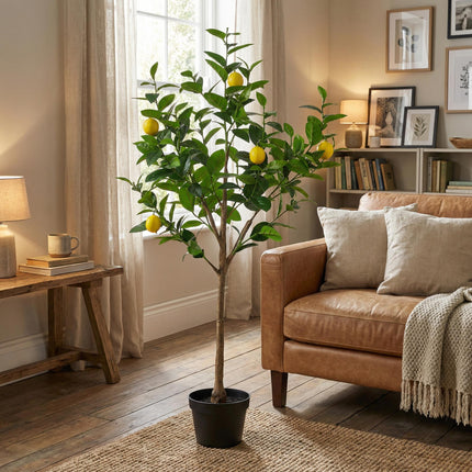 Kunstpflanze Zitronenbaum150cm – künstlicher Lemon Tree – realistische Blätter & Zitronenoptik – pflegeleichter Deko