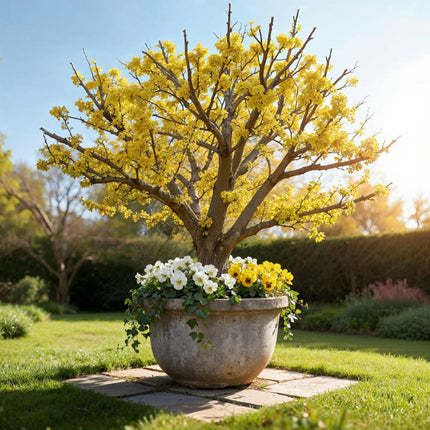 Cornus mas – 12cm – Höhe ca. 35cm – Gelbe Frühjahrsblüte & dunkelgrünes Laub – Laubabwerfender pflegeleichte Kornelkirsche für Beet, Balkon & Terrasse