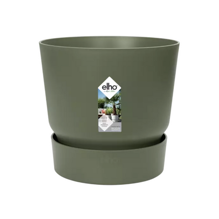 Pflanztopf Greenville Rund Blattgrün – D20cm x H18cm – Moderner Blumentopf mit Wasserspeicher – Für Innen & Außen – Aus recyceltem Kunststoff – Mattgrün