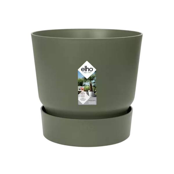 Pflanztopf Greenville Rund Blattgrün – D20cm x H18cm – Moderner Blumentopf mit Wasserspeicher – Für Innen & Außen – Aus recyceltem Kunststoff – Mattgrün
