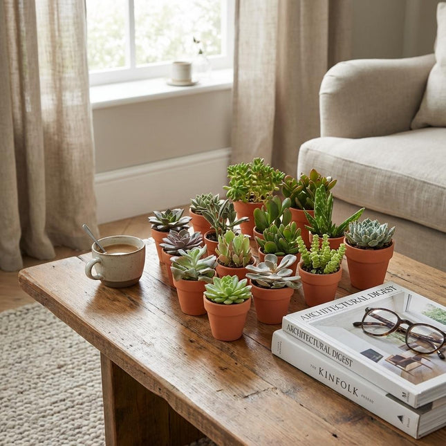 Mini Sukkulenten Mix – 30 Pflanzen – Ø8,1cm Terrakottatöpfe – Höhe 5-10cm – Pflegeleichte Zimmerpflanzen
