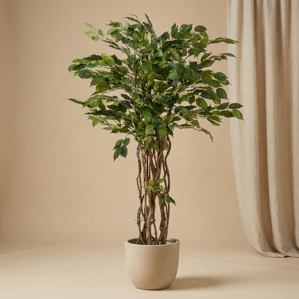 Ficus Liana Kunstbaum – 140cm – künstliche Pflanze mit realistischer Blattstruktur – Pflegefreier Deko Baum für Wohnzimmer Büro & Empfangsbereich