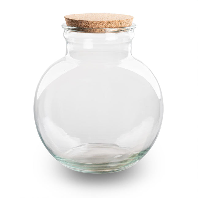 Terrariumflasche Teddy mit LED – Beleuchtung – Ø25cm Höhe 26,5cm – Kugelförmiges Glasgefäß aus Recyclingglas – Flaschengarten & Deko mit Korken