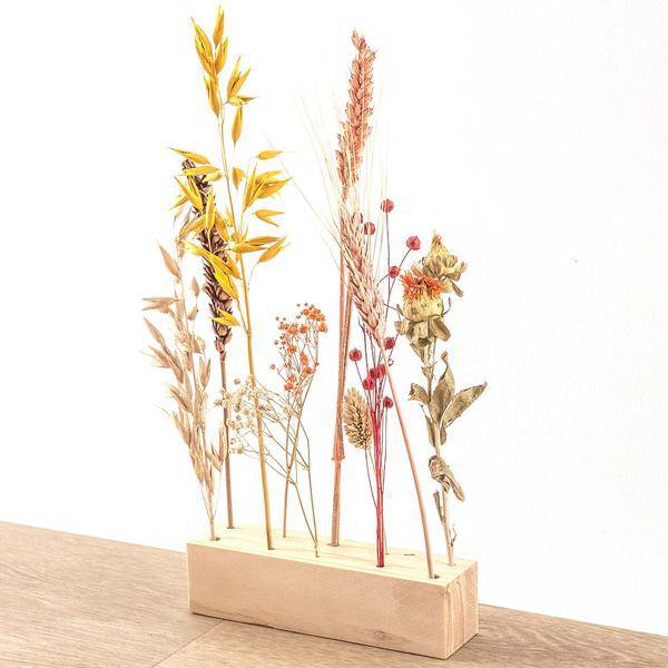 Holzständer für getrocknete Blumen – Größe M – 15x4x4cm – 16 Löcher für Trockenblumen & Kräuterarrangements