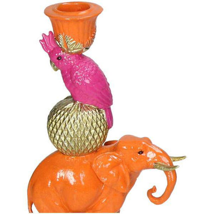 Kerzenständer „Orange Elefant“ – 26 cm – Deko-Kerzenhalter aus Polyresin – Tierfigur – Für Stabkerzen – Wohnaccessoire & Geschenkidee
