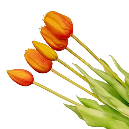 Orangefarbener Tulpenstrauß – 5 künstliche Tulpen – 42 cm – Real Touch – Frühlingsdeko & Wohnaccessoire
