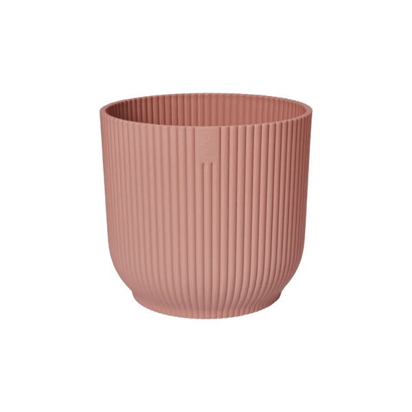 Pflanztopf Vibes Fold – Rosa – D35cm x H33cm – Blumentopf mit Rillenstruktur – Mit Wasserablauf & Rollen – Übertopf für große Zimmerpflanzen