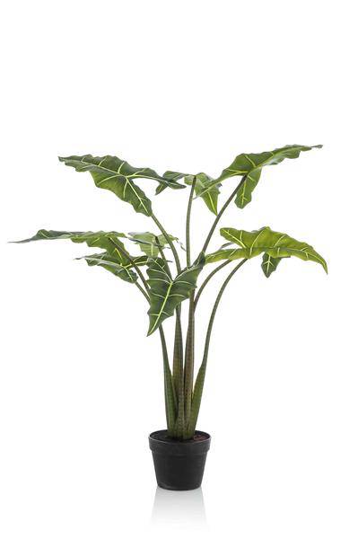 Kunstpflanze Alocasia Frydek – Elefantenohr – 120cm – künstliche Pflanze mit grünen Blättern – Deko-Pflanze für Zimmer & Büro – pflegefrei