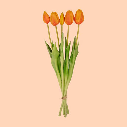 Orange Tulpenstrauß – 10 Stück – Künstliche Tulpen 42 cm – Real Touch – Frühlingsdeko & Tischdeko