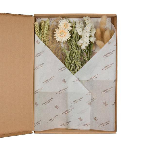 Getrocknete Blumen Natur – 5er Set – Trockenblumen Bouquet ca. 30cm – Dekoration ohne Pflege – Farben Gelb, Lavendel & Creme – Nachhaltige Wohn- & Tischdeko im Briefkastenformat