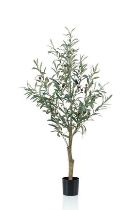 Kunstpflanze Olivenbaum – Olea Europaea – 115cm – künstlicher Baum mit naturgetreuen Blättern & Oliven – Deko-Pflanze für Zimmer & Büro – pflegefrei