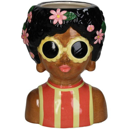 Vase Lady Sunny + 10 Kunsttulpen Weiß/Grün – Steingutvase 21,5 cm – Dekorative Tulpen 42 cm – Elegante & fröhliche Wohnraumdekoration