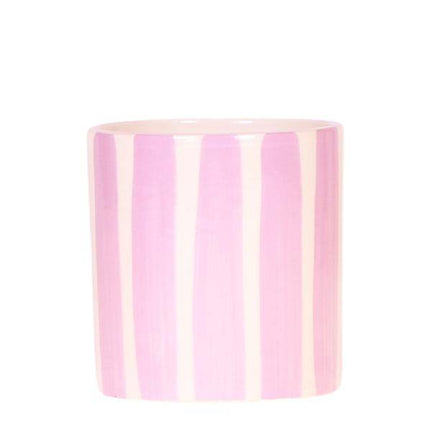 Painted Stripe Blumentopf Rosa Ø9cm – Dekorativer Keramiktopf im Streifenmuster – Pflanzentopf im Mediterranean Sunset Design – Stilvolle Blumendeko für Wohnzimmer, Küche & Büro