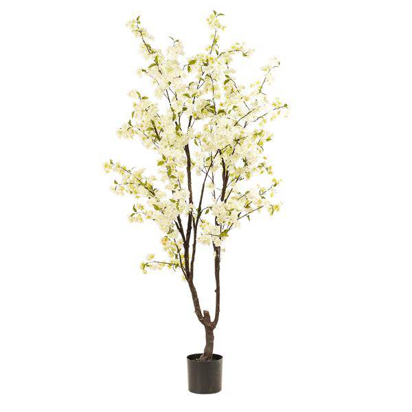 Künstliche Kirschblüte Prunus – Weiß – ca. 210cm hoch – Realistische Deko-Kunstpflanze – Wartungsfrei – Für Wohnzimmer, Büro & Eingangsbereich