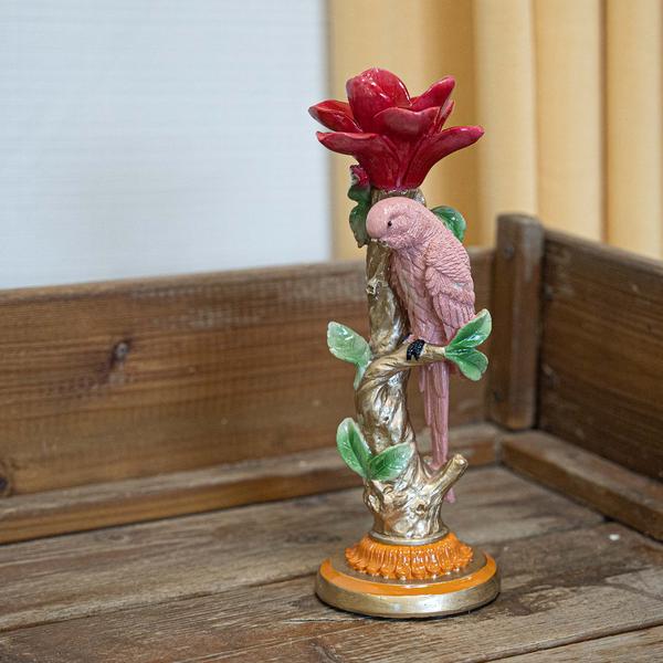 Kerzenständer Pinker Papagei – 26cm – Polyresin – Bunte Deko – Wohnaccessoire & Tischdeko