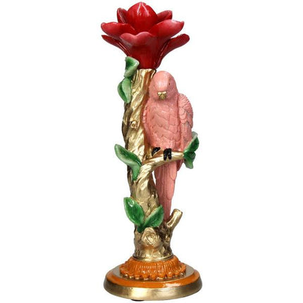Kerzenständer Pinker Papagei – 26cm – Polyresin – Bunte Deko – Wohnaccessoire & Tischdeko