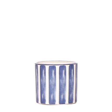 Ziertopf Painted Stripe – Blau – Ø6cm – Moderner Keramiktopf mit Streifenmuster – Stilvolles Wohnaccessoire für kleine Zimmerpflanzen, Sukkulenten & Kakteen