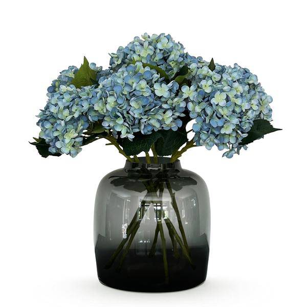 Künstliche Blumenstrauß Hortensien Blau – 8 Zweige je 52cm – Realistische Kunstblumen – Zeitloser Deko Blumenstrauß – Langlebige & pflegeleichte Dekoration für Zuhause, Büro & Events