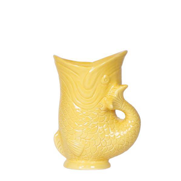 Dekotopf Fish – Gelb – Ø9cm – Keramik Blumentopf in Fischform – Glänzende Oberfläche – Für Sukkulenten, Zimmerpflanzen & Kräuter