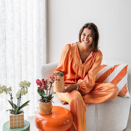 Candy Blumentopf Pfirsich Ø9cm – Dekorativer Keramiktopf in moderner runder Form – Pflanzentopf für Orchideen, Sukkulenten & Grünpflanzen – Stilvolle Blumendeko für Wohnzimmer, Küche & Büro