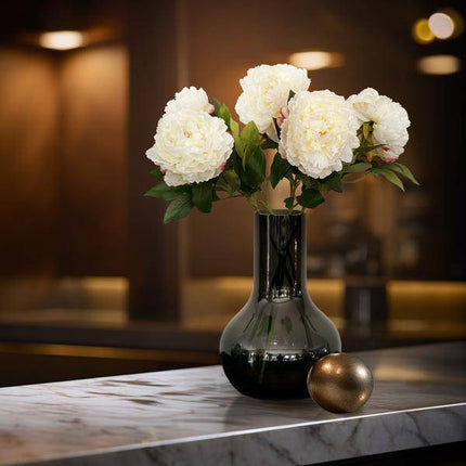 Künstliche Blumenstrauß Pfingstrosen Creme – 5 Stück je 65cm – Realistische Kunstblumen – Zeitloser Deko Blumenstrauß – Langlebige & pflegeleichte Dekoration für Zuhause, Büro & Events