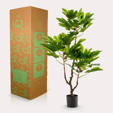 Kunstpflanze Ficus Carica – Feigenbaum 95cm – Täuschend echt mit Früchten & Blättern – Pflegefreie Zimmerpflanze – Mediterrane Deko für Wohnung & Büro